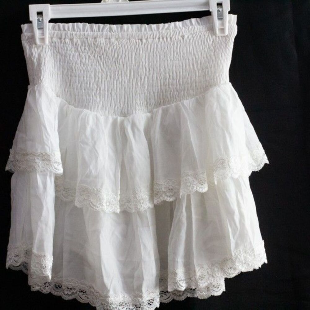 Mini Skirt Victorian Bloomers High Rise Ruffle Lace Hem Smocked Waist White Sz M